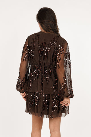 Brown pleated dress with sequins - Ziva