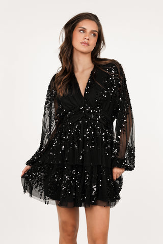 Black pleated dress with sequins - Ziva