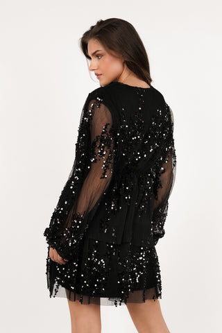 Black pleated dress with sequins - Ziva