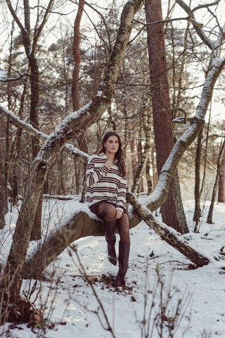 Polo sweater gestreept beige/bruin - Cato