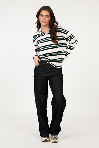 Polo sweater gestreept beige/groen - Cato