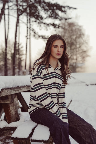 Polo sweater gestreept beige/groen - Cato