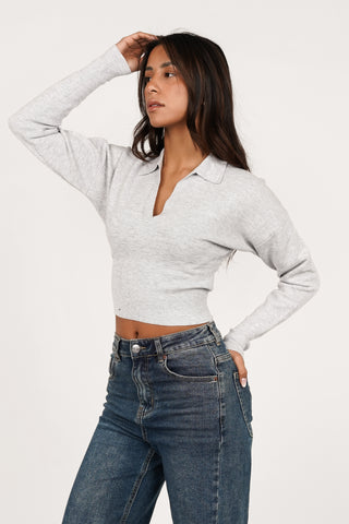 Polo sweater v-hals grijs - Louise
