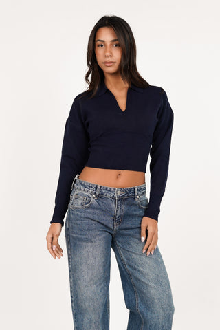 Polo sweater v-hals navy - Louise