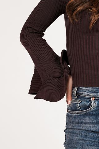 Ribbed top met stretch bruin - Doris