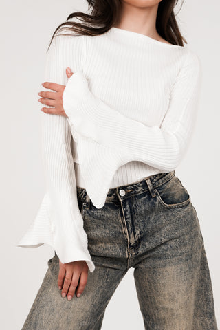 Ribbed top met stretch wit - Doris