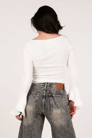 Ribbed top met stretch wit - Doris