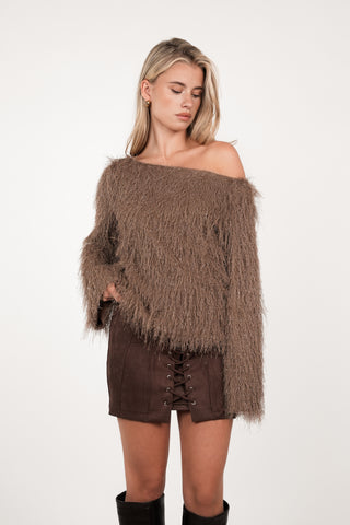 Rokje suede met veter details bruin - Elina