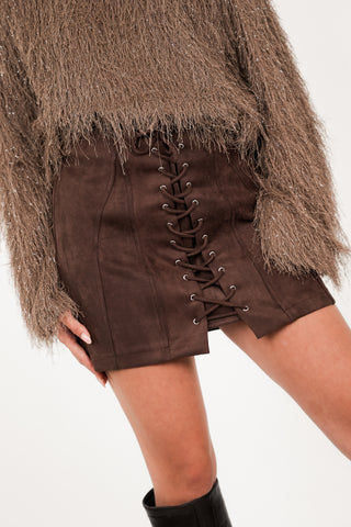 Rokje suede met veter details bruin - Elina
