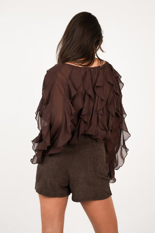 Ruffle blouse mesh bruin - Bibi