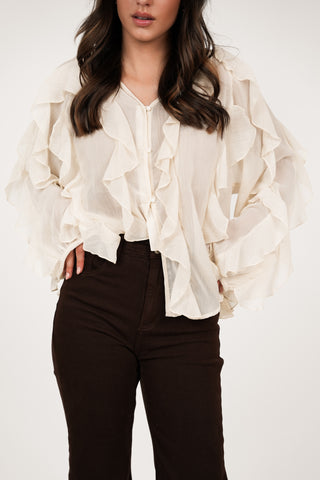 Ruffle blouse mesh creme - Bibi
