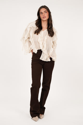 Ruffle blouse mesh creme - Bibi