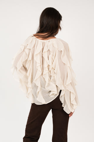 Ruffle blouse mesh creme - Bibi