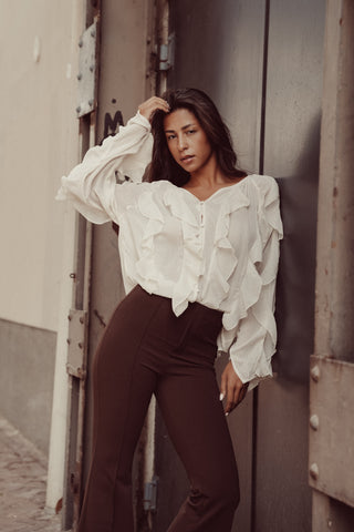 Ruffle blouse mesh creme - Bibi