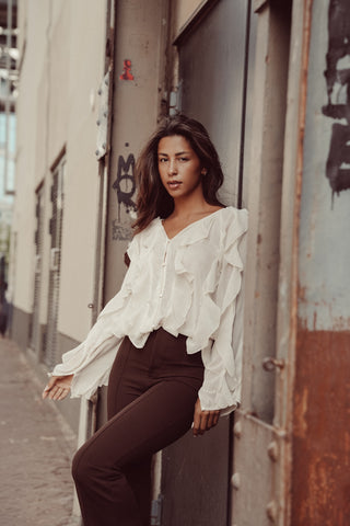 Ruffle blouse mesh creme - Bibi