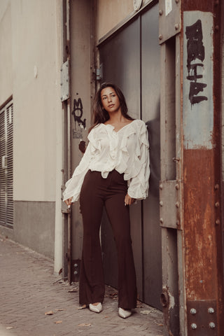 Ruffle blouse mesh creme - Bibi