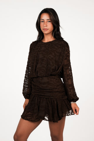 Ruffle jurkje met print bruin - Hailey