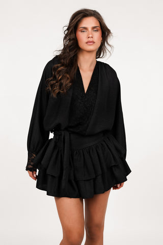 Ruffle rokje met strikdetail zwart - Alina