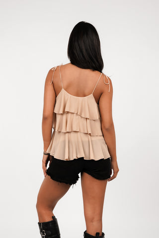 Ruffle top met strikdetails taupe - Cleo