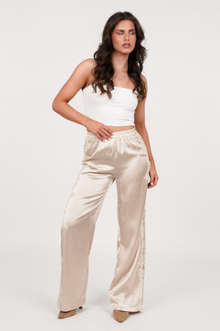 Satijnen broek met kant beige - Vajen