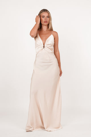 Satijnen maxi jurk beige - Ginger