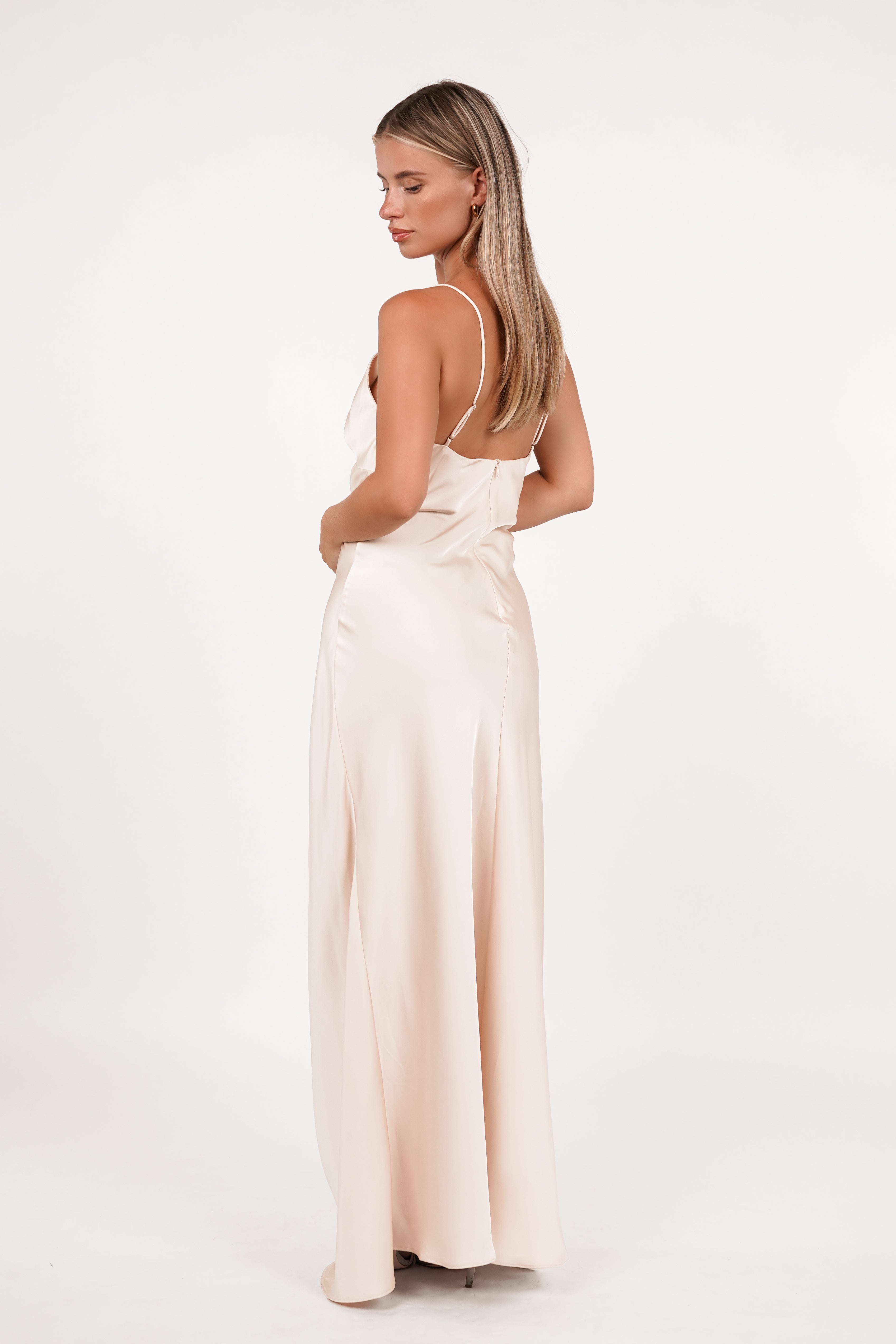 Satijnen maxi jurk beige Lange jurk