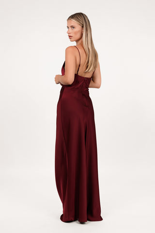 Satijnen maxi jurk bordeaux - Ginger