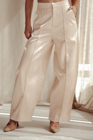 Satijnen pantalon barrel fit beige - Stevie