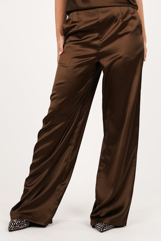 Satijnen wide leg pantalon bruin - Merle