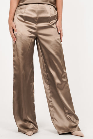 Satijnen wide leg pantalon taupe - Merle
