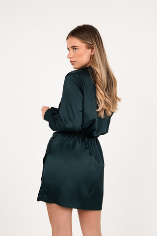 Satin jurk met lange mouwen petrol - Xeni