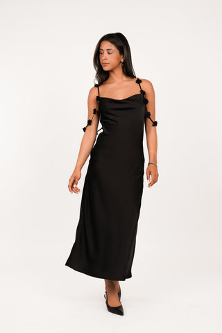 Satin slip dress met bloemen zwart - Goldy