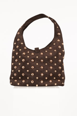Schoudertas suede met studs bruin - Sofia