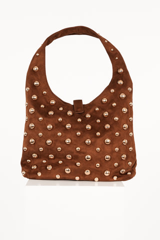 Schoudertas suede met studs camel - Sofia