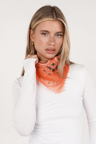 Sjaaltje dames oranje met print - Eliza