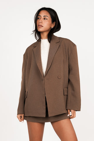 Skort met krijtstreep bruin - Cleo