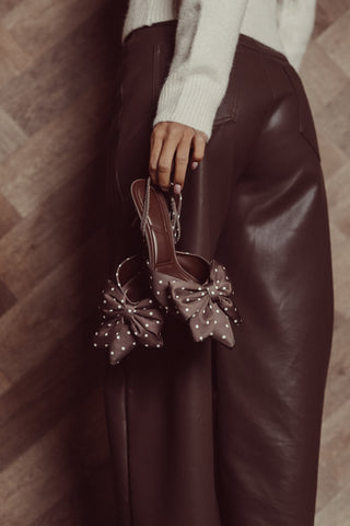 Slingback pumps met strik bruin stippen - Berbel