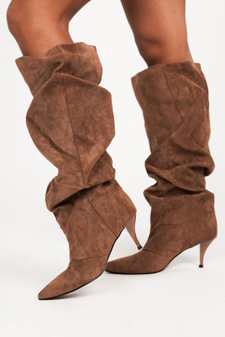 Slouchy geplooide laarzen mokka - Tyra