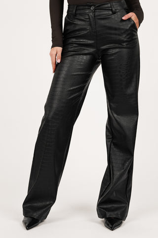 Straight broek leatherlook croco print zwart - Rory