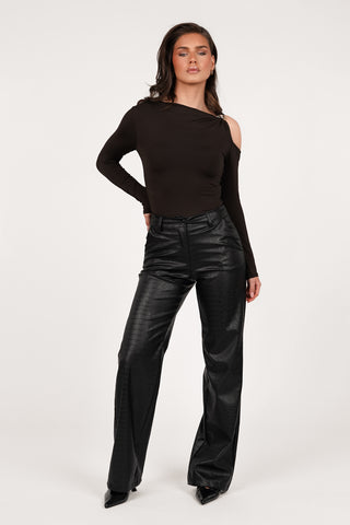 Straight broek leatherlook croco print zwart - Rory