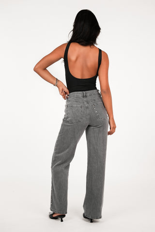 Straight fit jeans studs grijs - Avery