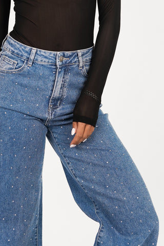 Straight leg jeans blauw met steentjes - Belle