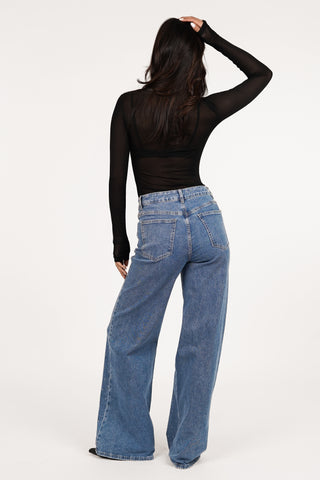 Straight leg jeans blauw met steentjes - Belle