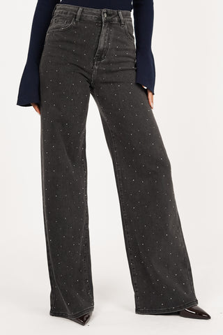 Straight leg jeans grijs met steentjes - Belle