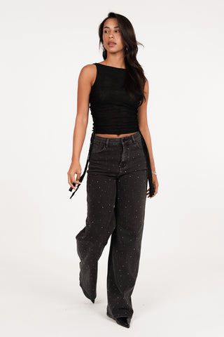 Straight leg jeans grijs met steentjes - Belle