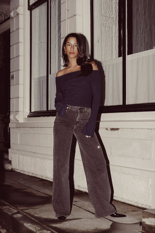 Straight leg jeans grijs met steentjes - Belle