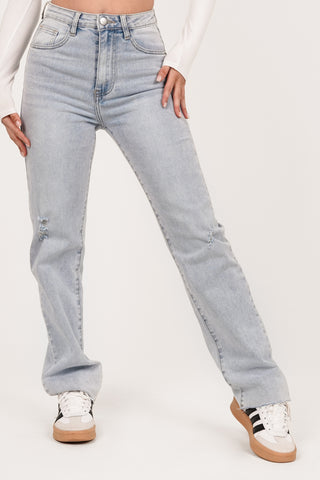 Straight leg jeans met destroyed details blauw - Pam