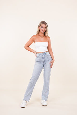 Straight leg jeans met destroyed details blauw - Pam
