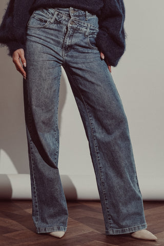 Straight leg jeans met dubbele taille donker blauw - Missy