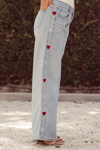 Straight leg jeans met hartjes blauw - Elavi